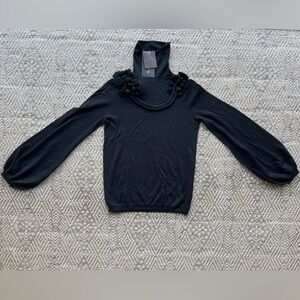 NWT Ports 100% Merino 1961 Wool Black Embellished Turtleneck Sweater XS Quiet Lu